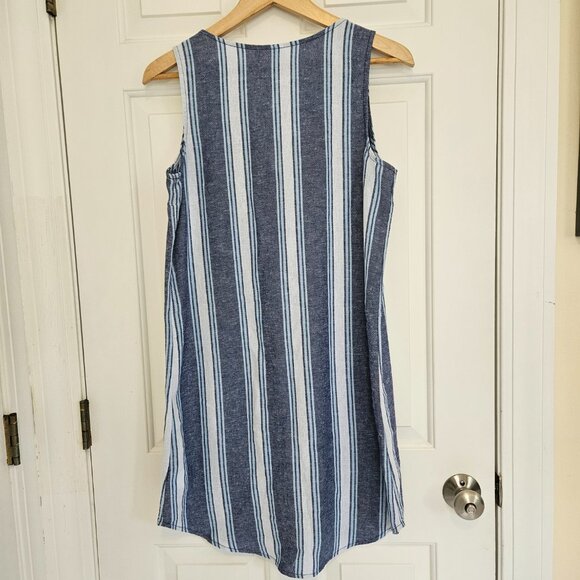 GAP Sz S Blue Stripe Button Front Shift Dress Sleeveless Lightweight Linen Blend - Picture 3 of 4